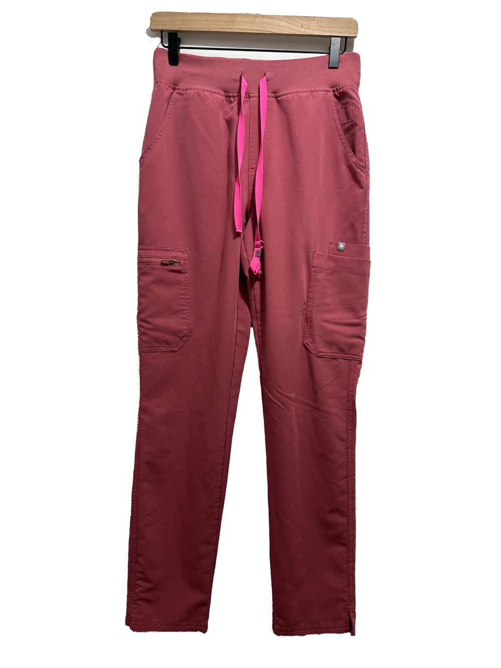 Figs Straight Leg Cargo Scrub Pants in Rose Small Tall
